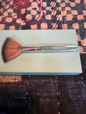 Trish McEvoy Fan Brush with Aqua Handle and Silver Ferrule